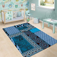 Blue Aotearoa Kowhaiwhai Pattern Area Rug NZ Maori Quilt Style LT14 - Polynesian Pride