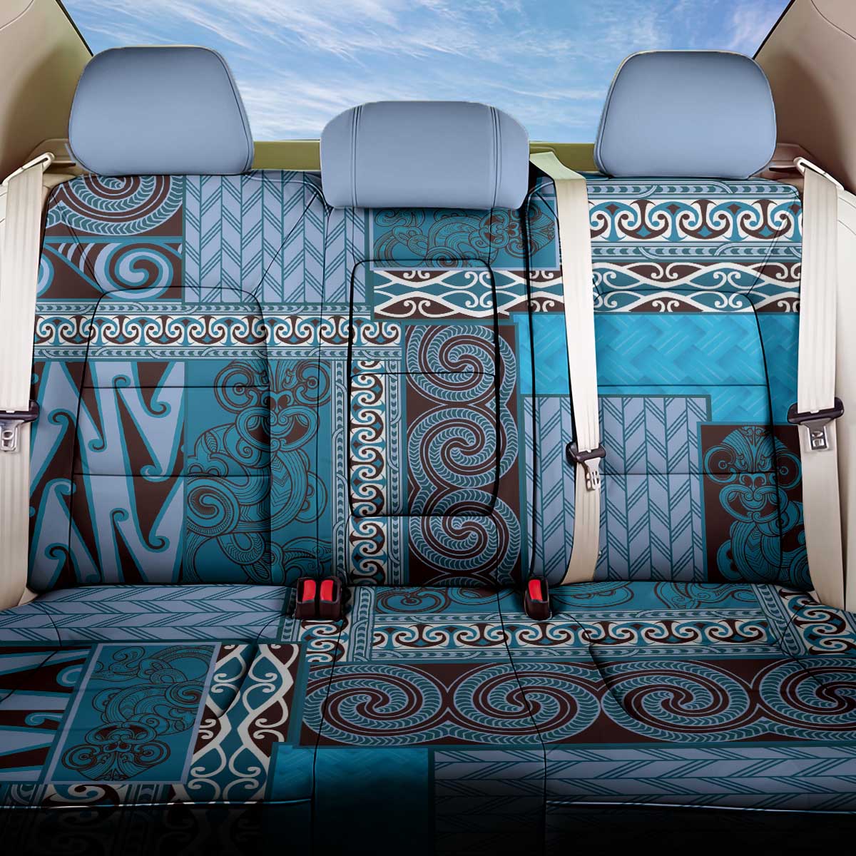 Blue Aotearoa Kowhaiwhai Pattern Back Car Seat Cover NZ Maori Quilt Style LT14 One Size Blue - Polynesian Pride