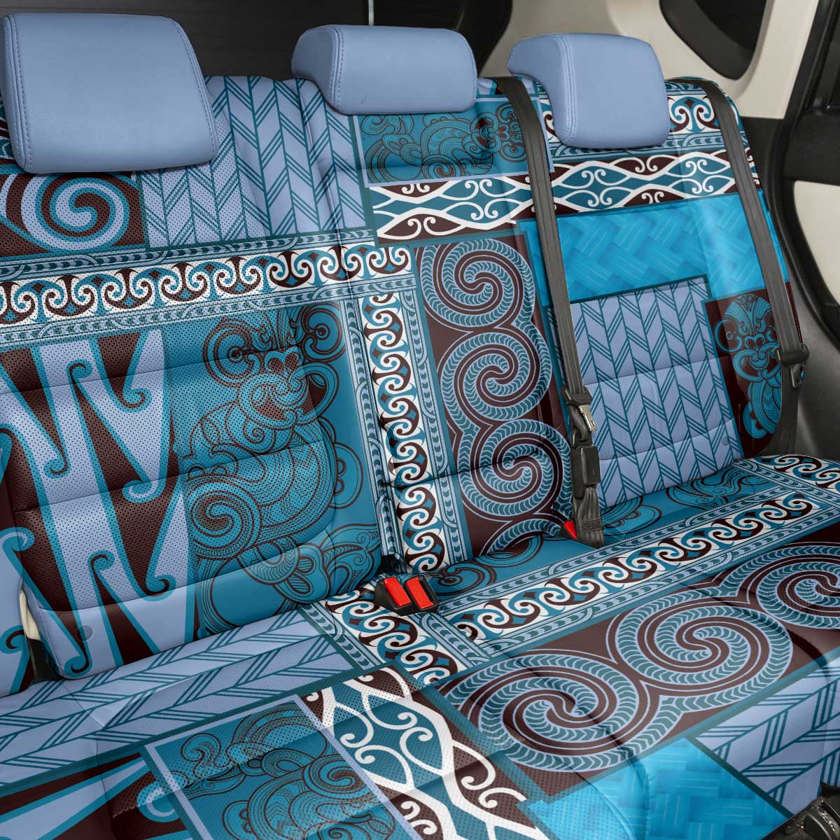 Blue Aotearoa Kowhaiwhai Pattern Back Car Seat Cover NZ Maori Quilt Style LT14 - Polynesian Pride