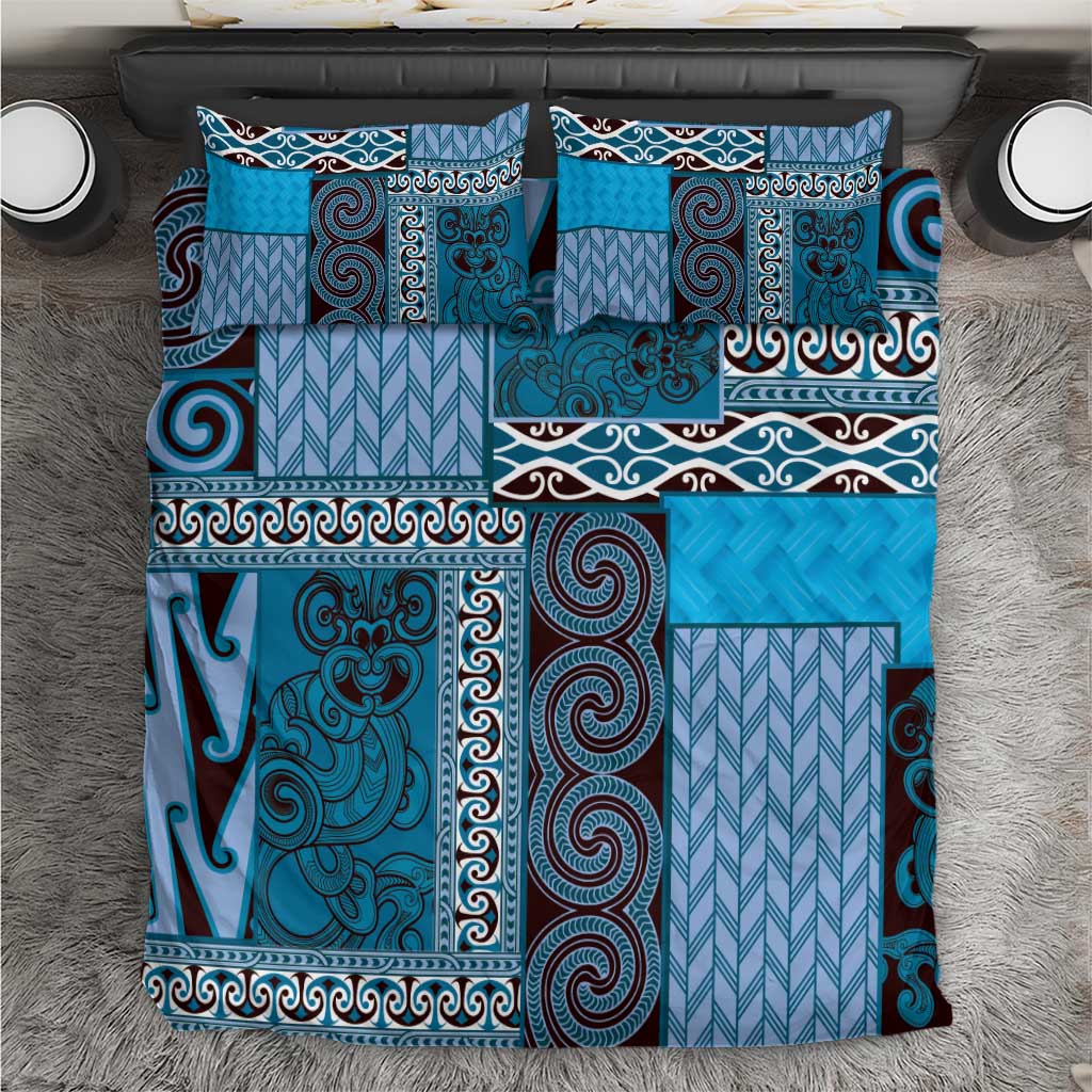 Blue Aotearoa Kowhaiwhai Pattern Bedding Set NZ Maori Quilt Style LT14 Blue - Polynesian Pride
