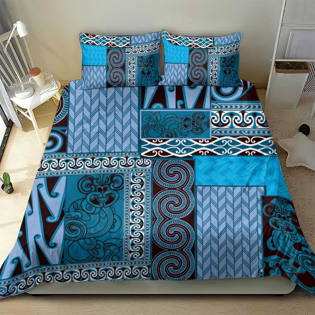 Blue Aotearoa Kowhaiwhai Pattern Bedding Set NZ Maori Quilt Style LT14 - Polynesian Pride
