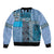 Blue Aotearoa Kowhaiwhai Pattern Bomber Jacket NZ Maori Quilt Style