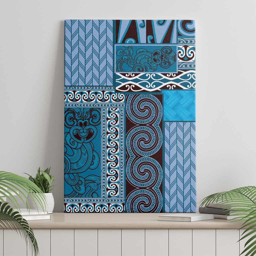 Blue Aotearoa Kowhaiwhai Pattern Canvas Wall Art NZ Maori Quilt Style LT14 - Polynesian Pride