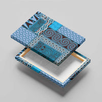 Blue Aotearoa Kowhaiwhai Pattern Canvas Wall Art NZ Maori Quilt Style LT14 - Polynesian Pride