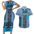 Blue Aotearoa Kowhaiwhai Pattern Couples Matching Short Sleeve Bodycon Dress and Hawaiian Shirt NZ Maori Quilt Style