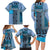 Blue Aotearoa Kowhaiwhai Pattern Family Matching Long Sleeve Bodycon Dress and Hawaiian Shirt NZ Maori Quilt Style