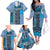 Blue Aotearoa Kowhaiwhai Pattern Family Matching Off The Shoulder Long Sleeve Dress and Hawaiian Shirt NZ Maori Quilt Style