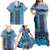 Blue Aotearoa Kowhaiwhai Pattern Family Matching Off Shoulder Maxi Dress and Hawaiian Shirt NZ Maori Quilt Style