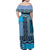 Blue Aotearoa Kowhaiwhai Pattern Family Matching Off Shoulder Maxi Dress and Hawaiian Shirt NZ Maori Quilt Style