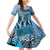 Blue Aotearoa Kowhaiwhai Pattern Family Matching Off Shoulder Short Dress and Hawaiian Shirt NZ Maori Quilt Style