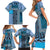 Blue Aotearoa Kowhaiwhai Pattern Family Matching Short Sleeve Bodycon Dress and Hawaiian Shirt NZ Maori Quilt Style