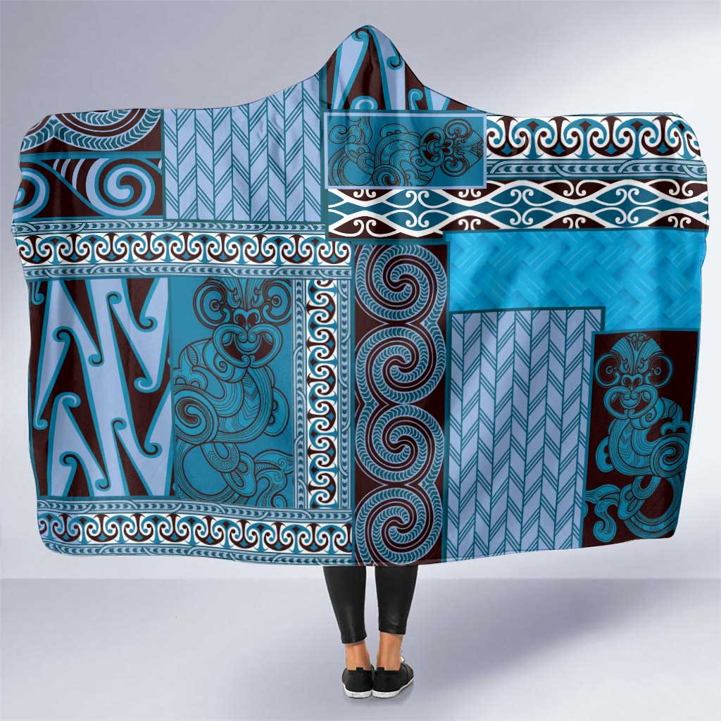 Blue Aotearoa Kowhaiwhai Pattern Hooded Blanket NZ Maori Quilt Style LT14 One Size Blue - Polynesian Pride