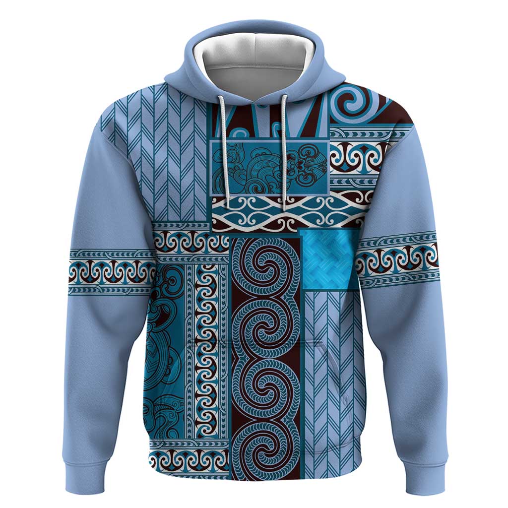 Blue Aotearoa Kowhaiwhai Pattern Hoodie NZ Maori Quilt Style LT14 Pullover Hoodie Blue - Polynesian Pride