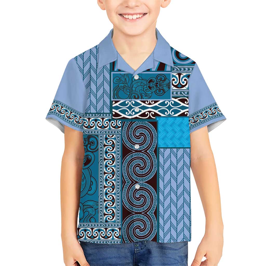 Blue Aotearoa Kowhaiwhai Pattern Kid Hawaiian Shirt NZ Maori Quilt Style LT14 Kid Blue - Polynesian Pride