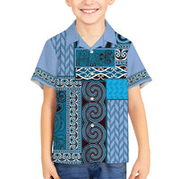 Blue Aotearoa Kowhaiwhai Pattern Kid Hawaiian Shirt NZ Maori Quilt Style LT14 Kid Blue - Polynesian Pride