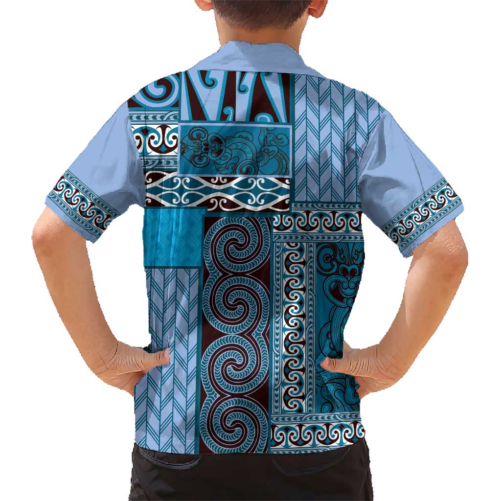 Blue Aotearoa Kowhaiwhai Pattern Kid Hawaiian Shirt NZ Maori Quilt Style LT14 - Polynesian Pride