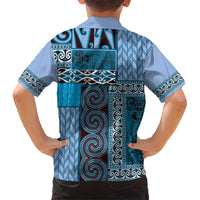 Blue Aotearoa Kowhaiwhai Pattern Kid Hawaiian Shirt NZ Maori Quilt Style LT14 - Polynesian Pride