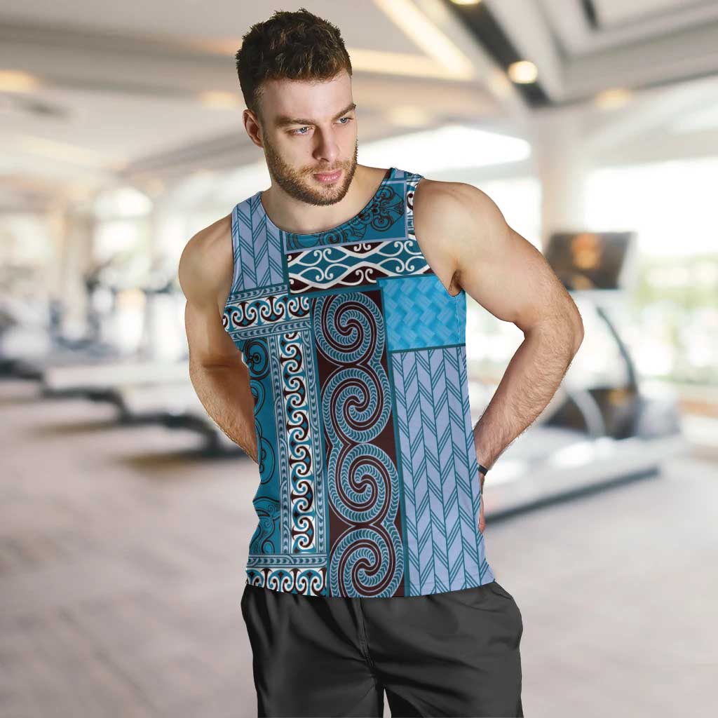 Blue Aotearoa Kowhaiwhai Pattern Men Tank Top NZ Maori Quilt Style