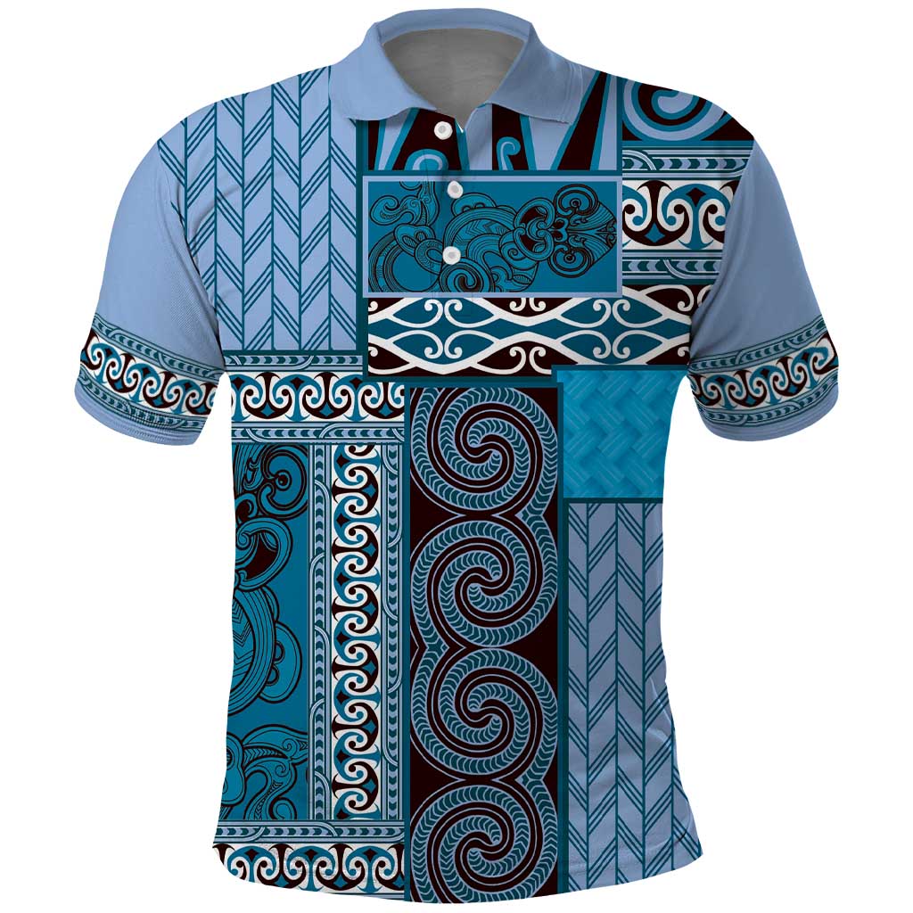 Blue Aotearoa Kowhaiwhai Pattern Polo Shirt NZ Maori Quilt Style LT14 Blue - Polynesian Pride