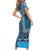 Blue Aotearoa Kowhaiwhai Pattern Short Sleeve Bodycon Dress NZ Maori Quilt Style