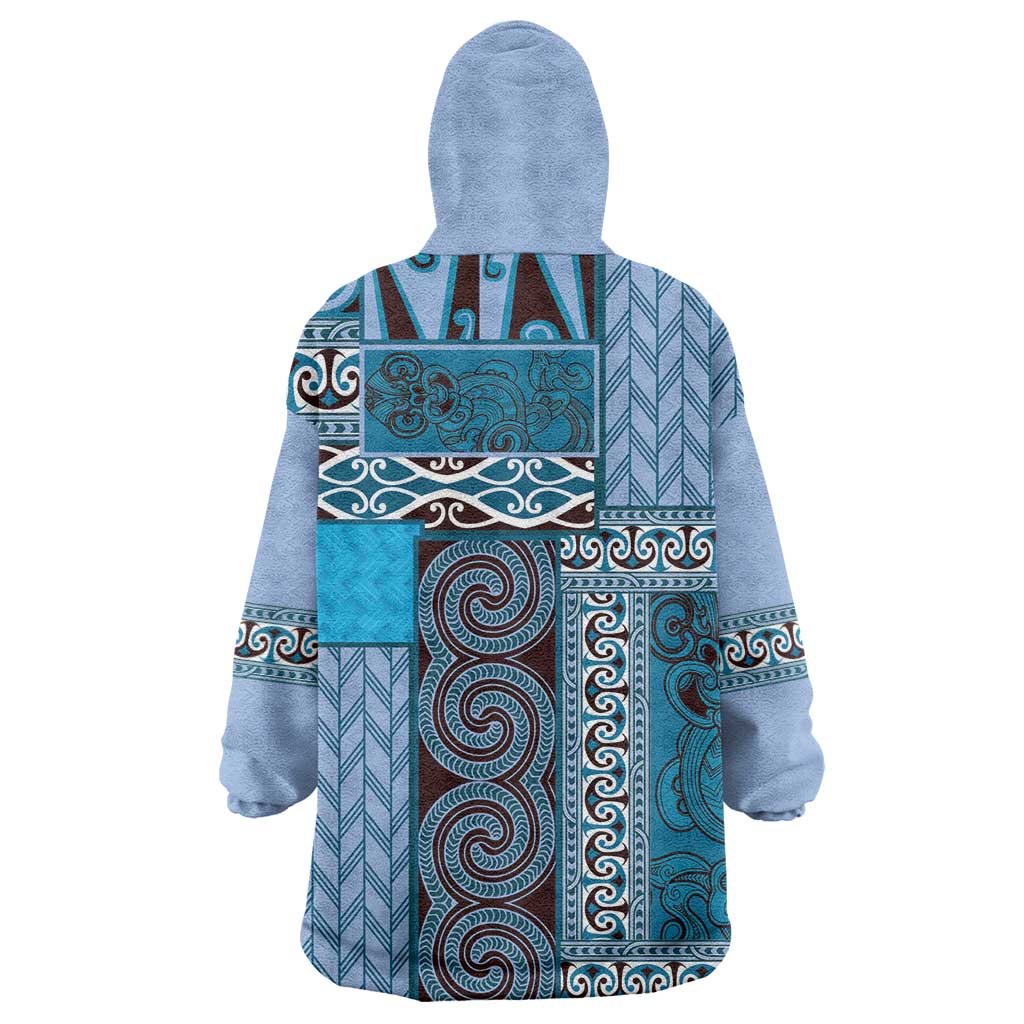 Blue Aotearoa Kowhaiwhai Pattern Wearable Blanket Hoodie NZ Maori Quilt Style LT14 - Polynesian Pride