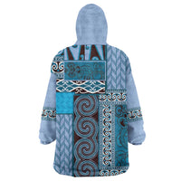 Blue Aotearoa Kowhaiwhai Pattern Wearable Blanket Hoodie NZ Maori Quilt Style LT14 - Polynesian Pride
