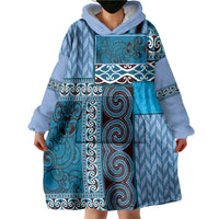 Blue Aotearoa Kowhaiwhai Pattern Wearable Blanket Hoodie NZ Maori Quilt Style LT14 - Polynesian Pride