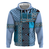 Blue Aotearoa Kowhaiwhai Pattern Zip Hoodie NZ Maori Quilt Style LT14 Pullover Hoodie Blue - Polynesian Pride