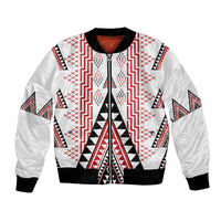 Aotearoa Taniko Bomber Jacket Niho Taniwha Purapura Whetu Mix Poutama LT14 Unisex White - Polynesian Pride
