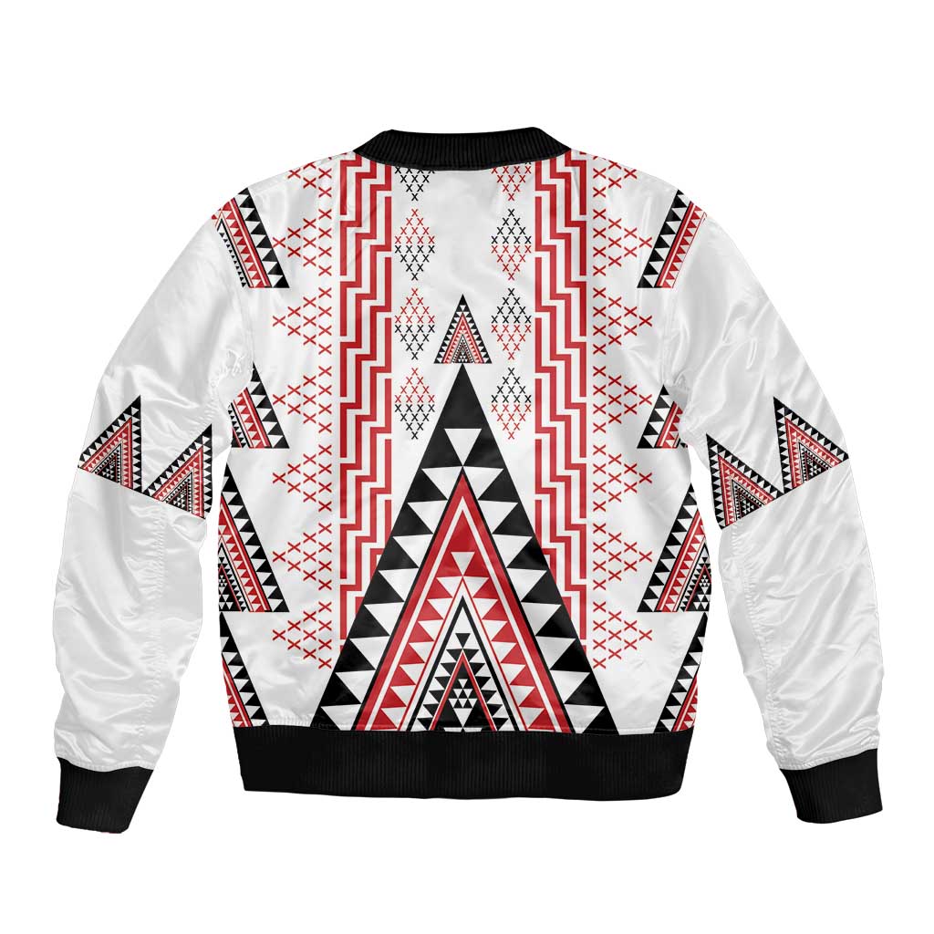 Aotearoa Taniko Bomber Jacket Niho Taniwha Purapura Whetu Mix Poutama LT14 - Polynesian Pride