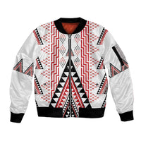 Aotearoa Taniko Sleeve Zip Bomber Jacket Niho Taniwha Purapura Whetu Mix Poutama LT14 Unisex White - Polynesian Pride