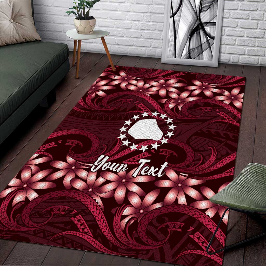 Personalised Cook Islands Mangaia Area Rug Tiare Maori Polynesian Waves Tattoo LT14 Burgundy - Polynesian Pride