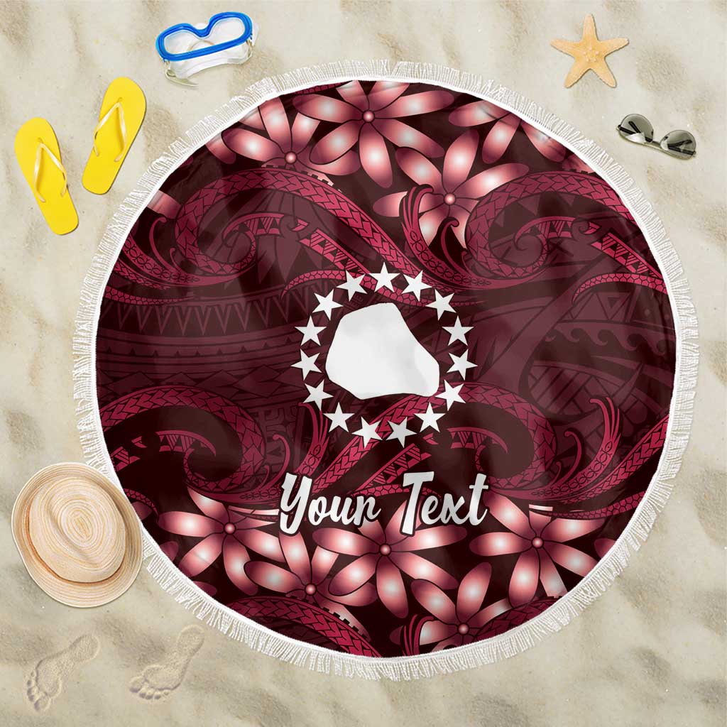 Personalised Cook Islands Mangaia Beach Blanket Tiare Maori Polynesian Waves Tattoo LT14 One Size 150cm Burgundy - Polynesian Pride
