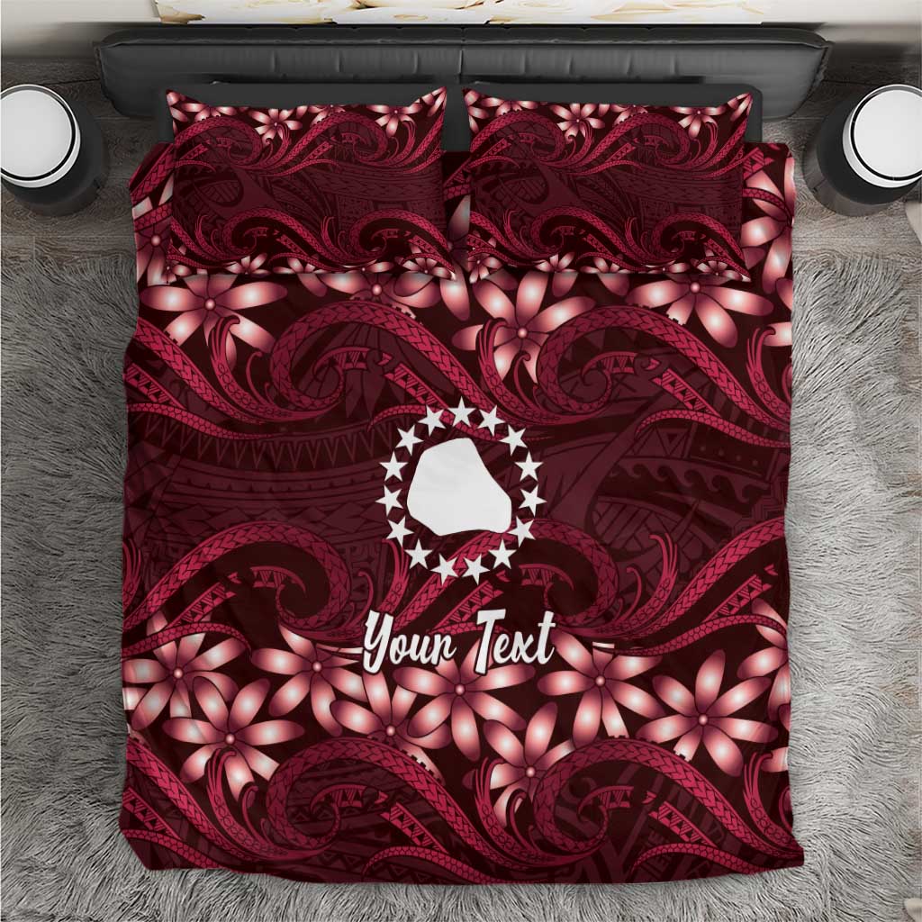 Personalised Cook Islands Mangaia Bedding Set Tiare Maori Polynesian Waves Tattoo LT14 Burgundy - Polynesian Pride