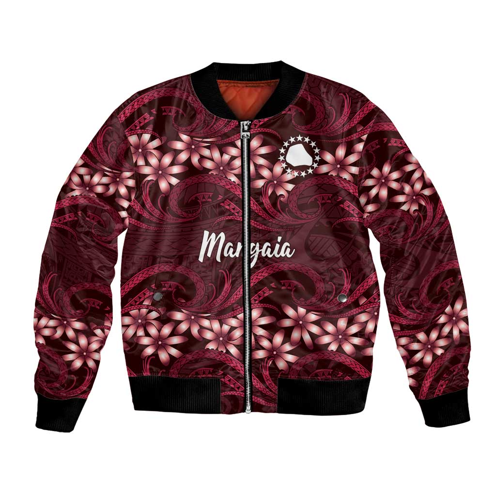 Personalised Cook Islands Mangaia Bomber Jacket Tiare Maori Polynesian Waves Tattoo LT14 Unisex Burgundy - Polynesian Pride