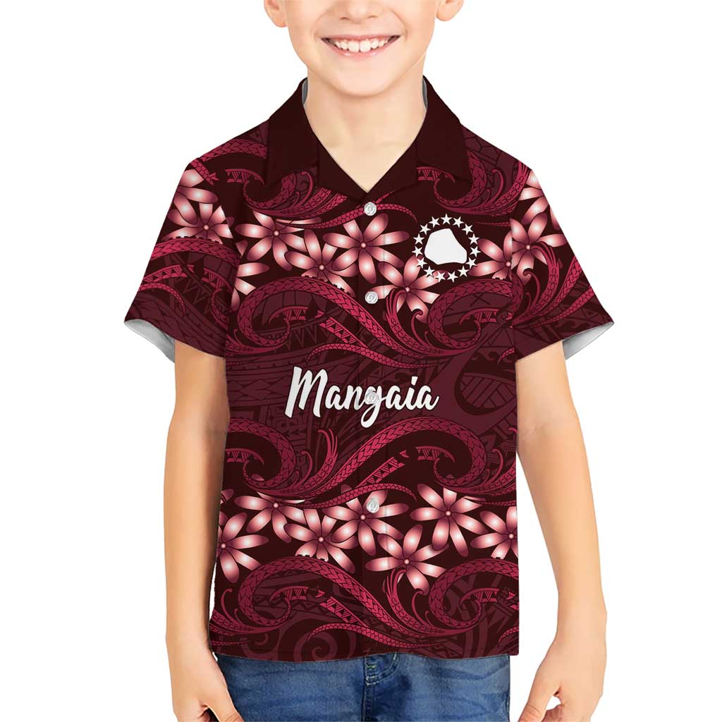 Personalised Cook Islands Mangaia Kid Hawaiian Shirt Tiare Maori Polynesian Waves Tattoo LT14 Kid Burgundy - Polynesian Pride