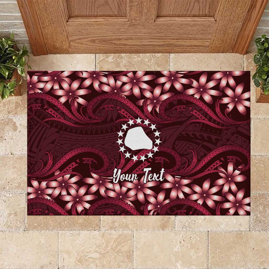 Personalised Cook Islands Mangaia Rubber Doormat Tiare Maori Polynesian Waves Tattoo LT14 Burgundy - Polynesian Pride