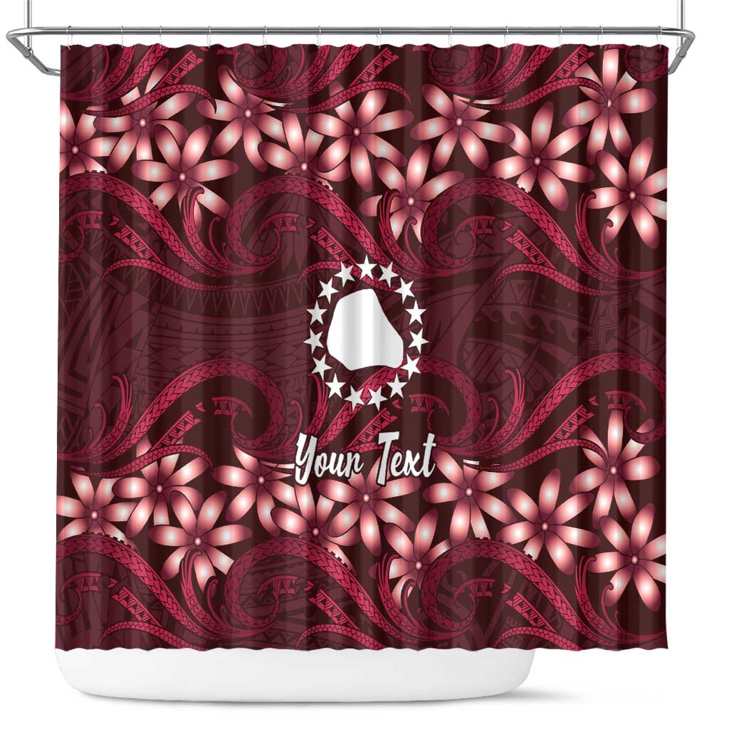 Personalised Cook Islands Mangaia Shower Curtain Tiare Maori Polynesian Waves Tattoo LT14 Burgundy - Polynesian Pride