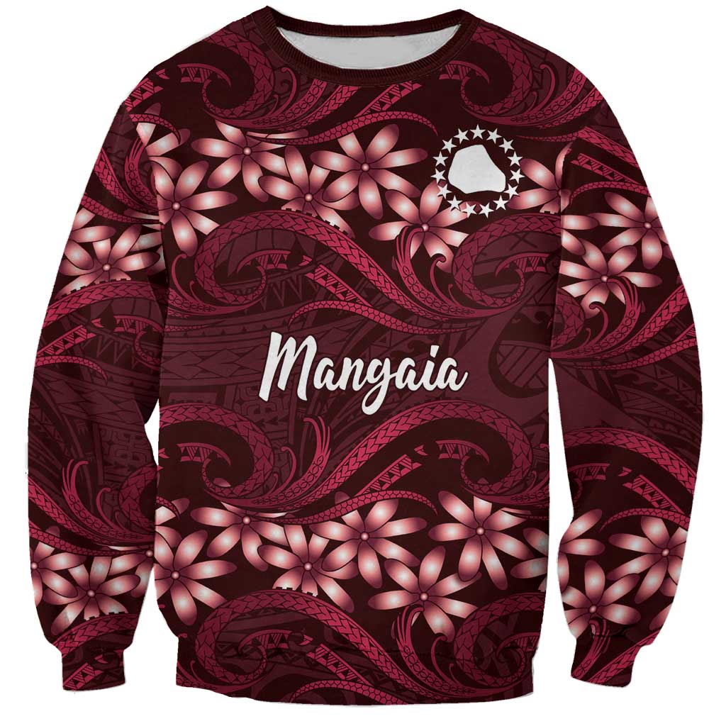 Personalised Cook Islands Mangaia Sweatshirt Tiare Maori Polynesian Waves Tattoo LT14 Unisex Burgundy - Polynesian Pride