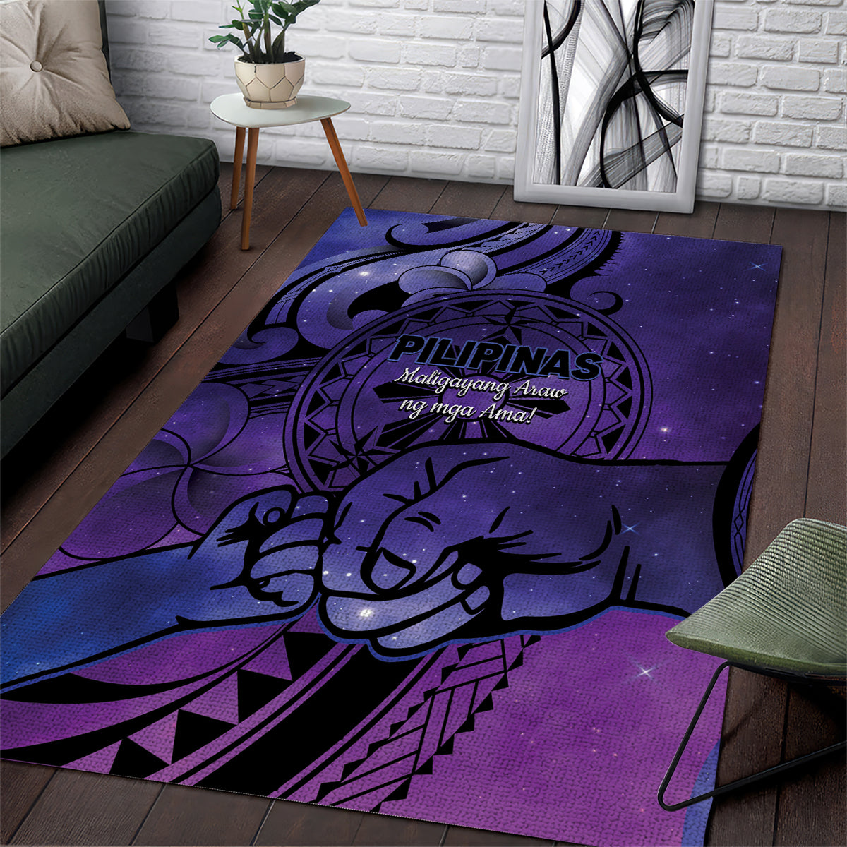 Philippines Father's Day Area Rug Polynesian Tattoo Galaxy Vibes LT14 Blue - Polynesian Pride