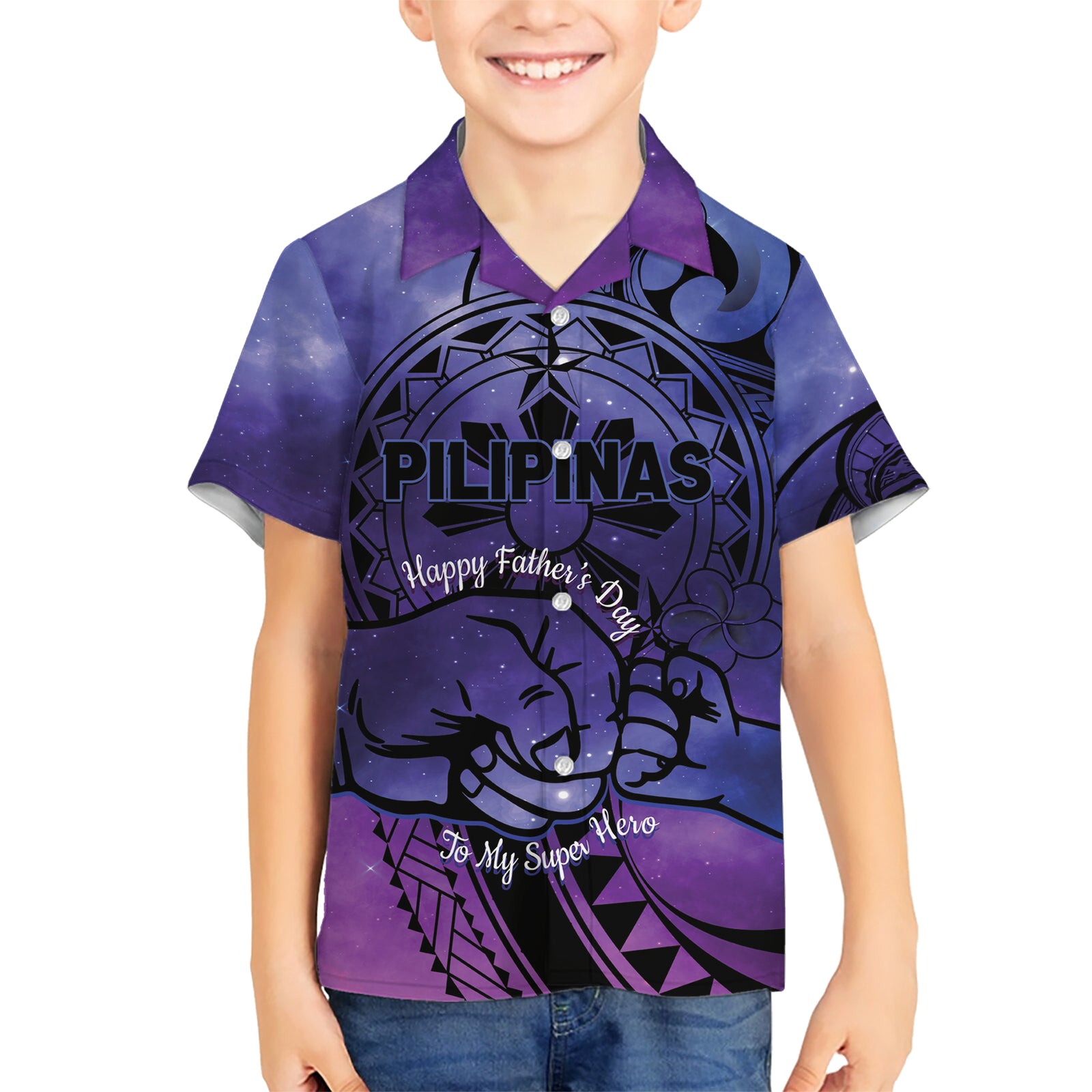 Philippines Father's Day Kid Hawaiian Shirt Polynesian Tattoo Galaxy Vibes LT14 Kid Blue - Polynesian Pride
