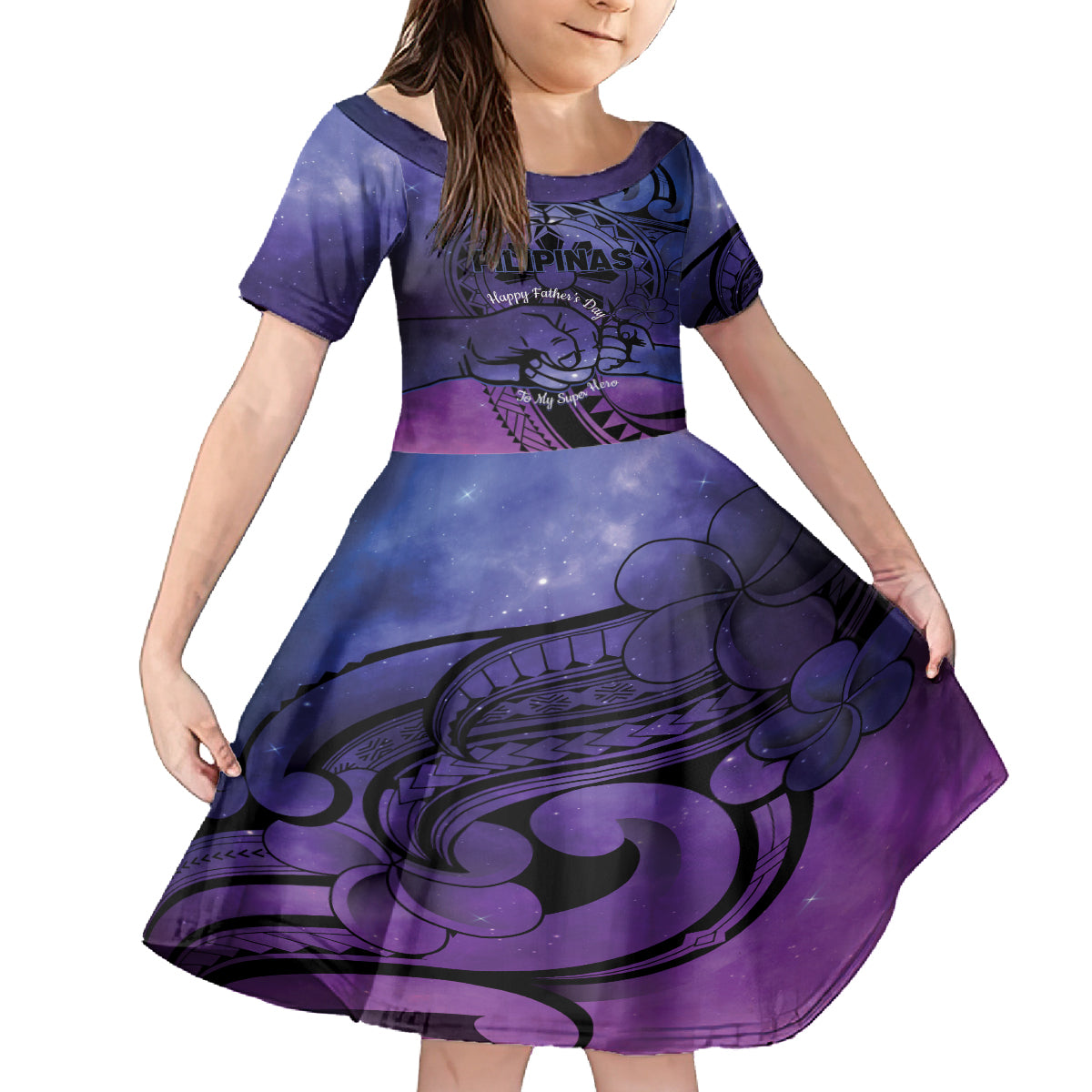 Philippines Father's Day Kid Short Sleeve Dress Polynesian Tattoo Galaxy Vibes LT14 KID Blue - Polynesian Pride