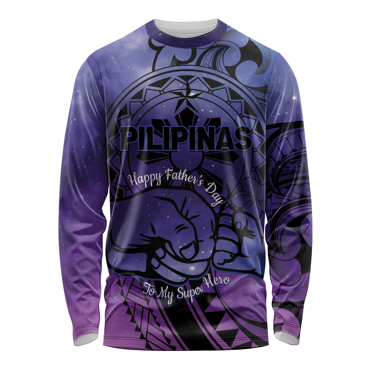Philippines Father's Day Long Sleeve Shirt Polynesian Tattoo Galaxy Vibes LT14 Unisex Blue - Polynesian Pride