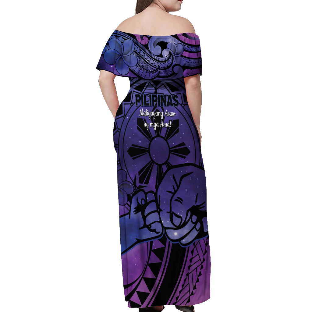 Philippines Father's Day Off Shoulder Maxi Dress Polynesian Tattoo Galaxy Vibes LT14 - Polynesian Pride