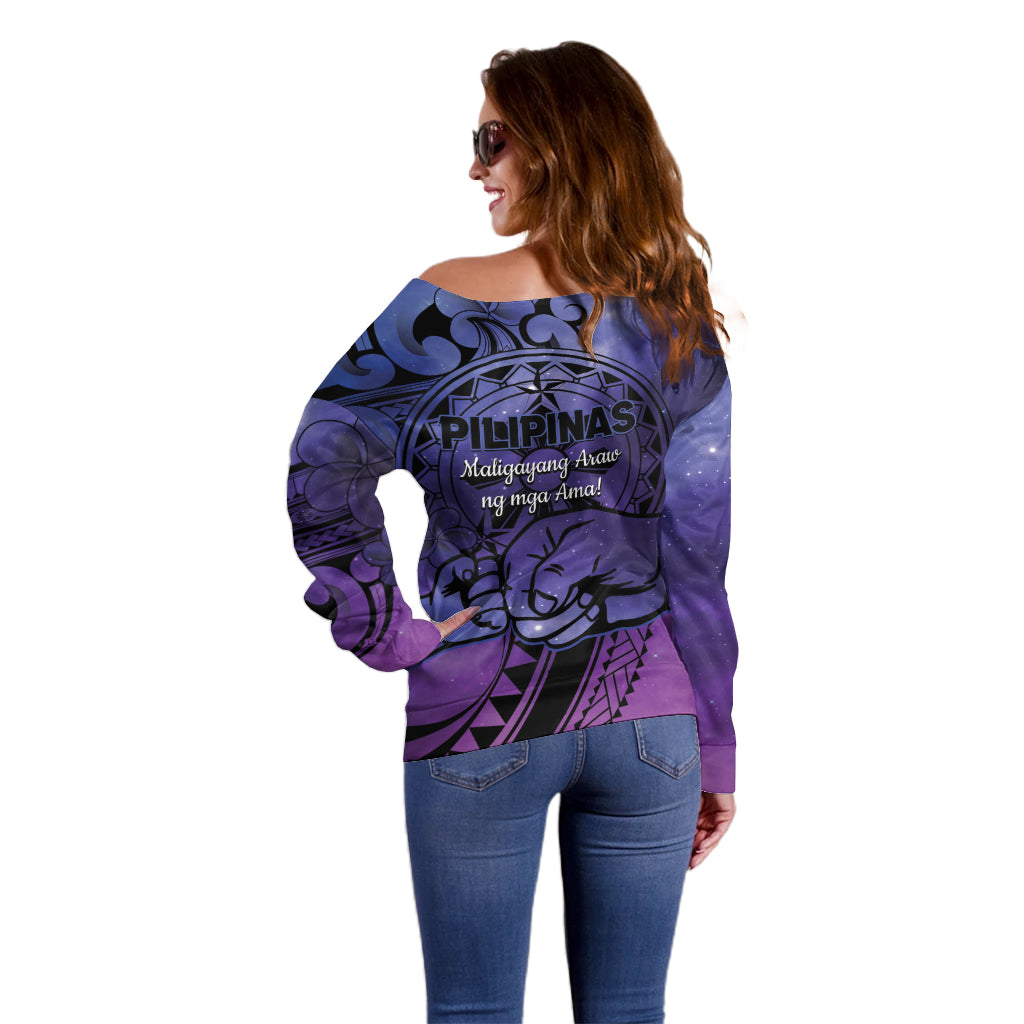 Philippines Father's Day Off Shoulder Sweater Polynesian Tattoo Galaxy Vibes LT14 - Polynesian Pride