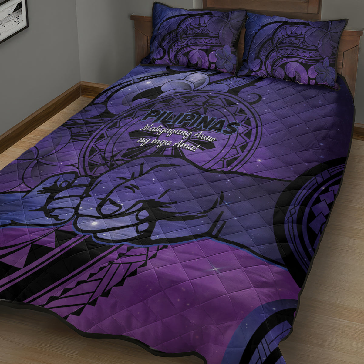 Philippines Father's Day Quilt Bed Set Polynesian Tattoo Galaxy Vibes LT14 - Polynesian Pride