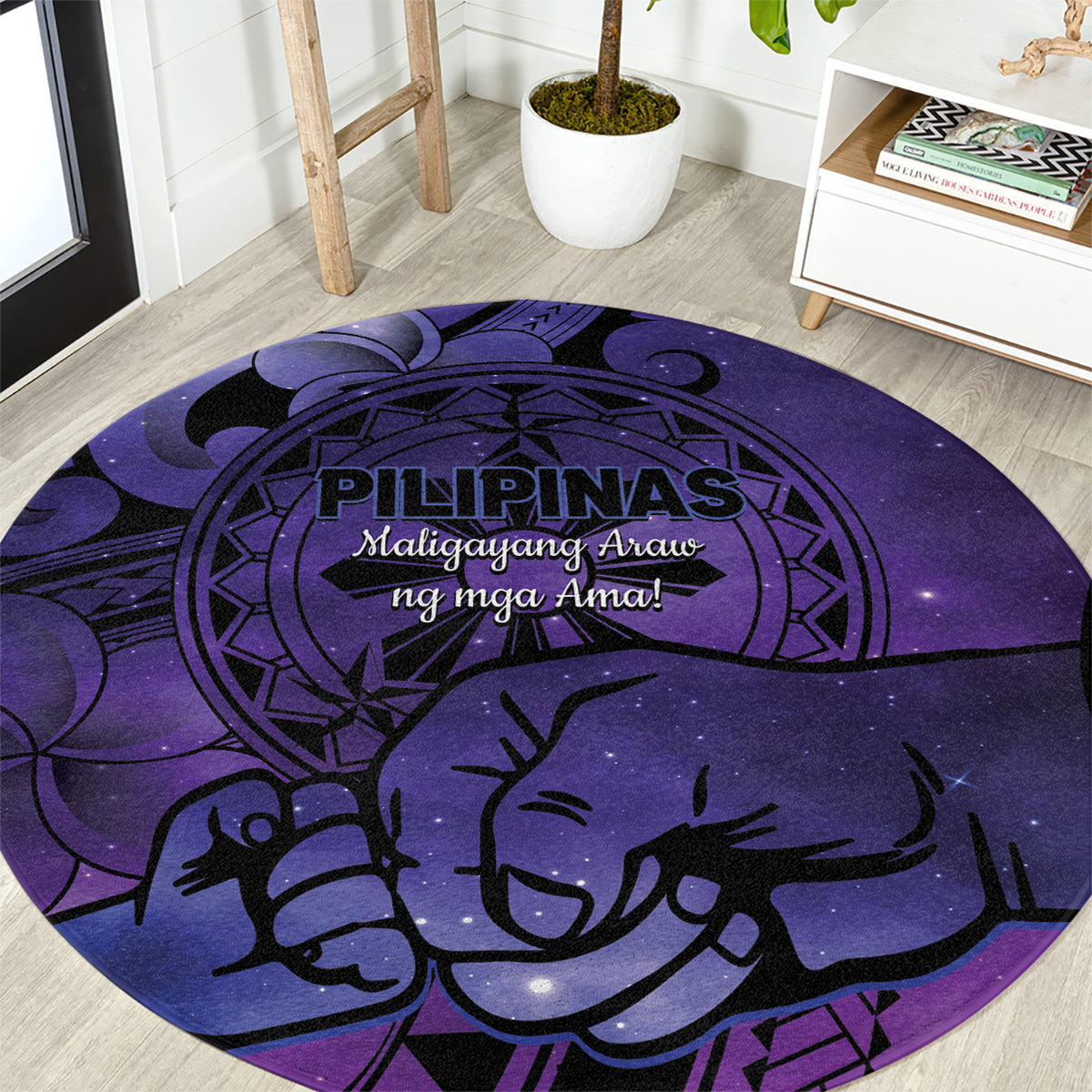 Philippines Father's Day Round Carpet Polynesian Tattoo Galaxy Vibes LT14 Blue - Polynesian Pride