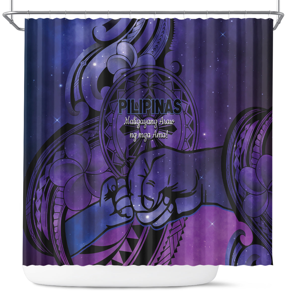 Philippines Father's Day Shower Curtain Polynesian Tattoo Galaxy Vibes LT14 Blue - Polynesian Pride