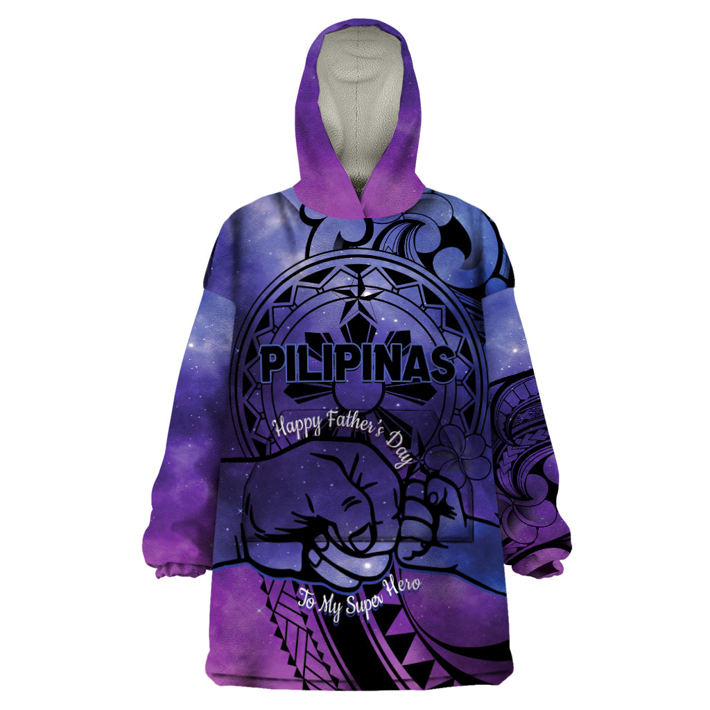 Philippines Father's Day Wearable Blanket Hoodie Polynesian Tattoo Galaxy Vibes LT14 One Size Blue - Polynesian Pride