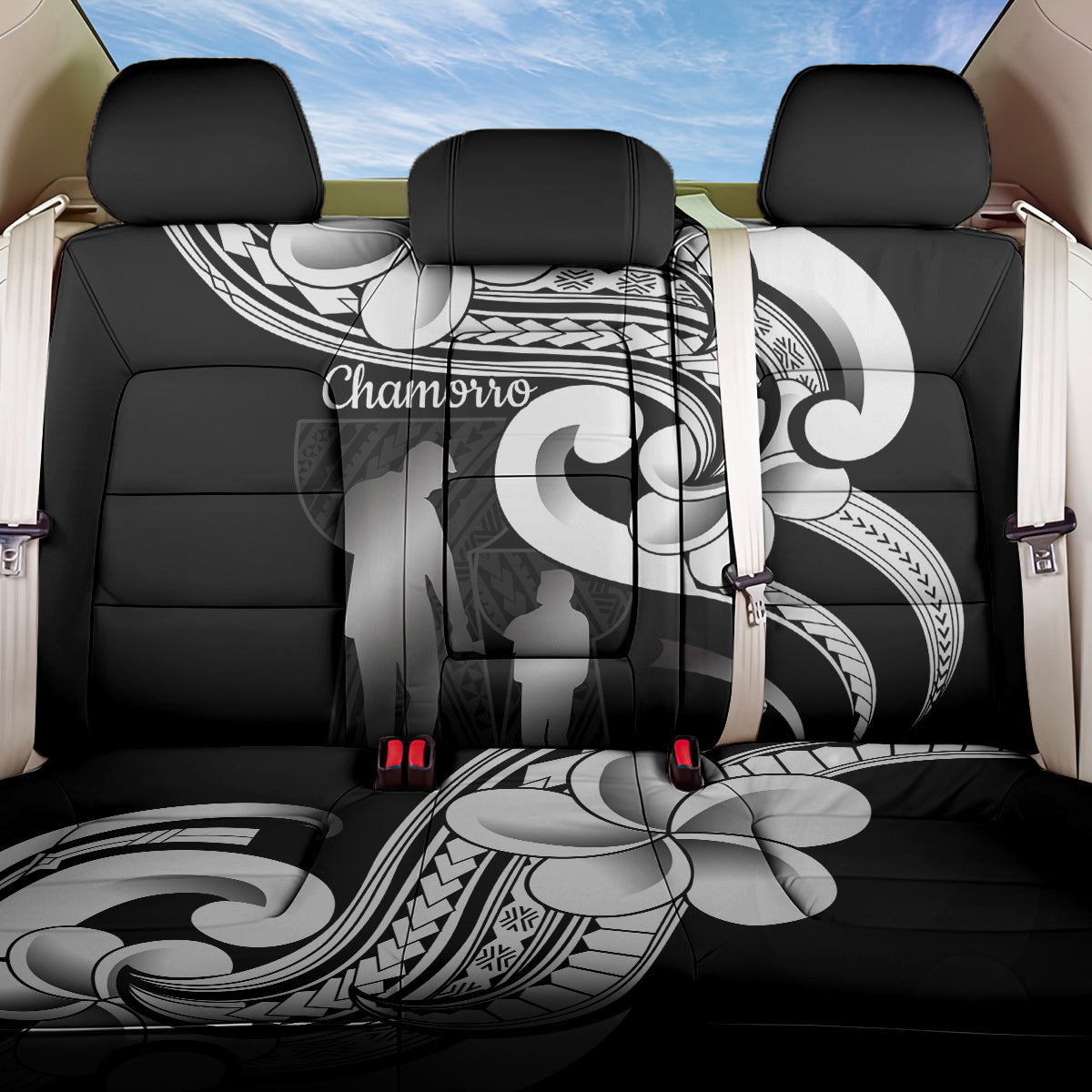 Guam Father's Day Back Car Seat Cover Chamorro Latte Stone Polynesian Pattern LT14 One Size Black - Polynesian Pride